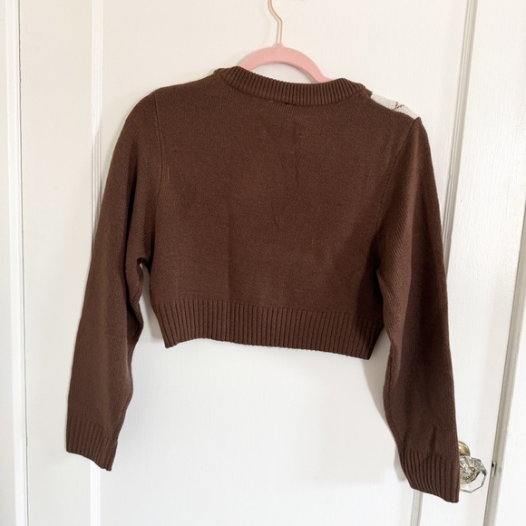 H&M BROWN ARGYLE CROPPED CARDIGAN SWEATER - Picture 2 of 3